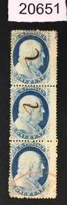 MOMEN: US STAMPS # 24 STRIP OF 3 USED POS.70-90R8 LOT # 20651