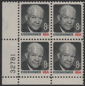 SC#1394 8¢ Dwight D. Eisenhower Issue Plate Block: LL #32781 (1971) MNH