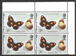 BELIZE 1974-77 3c BUTTERFLY Plate Block 4 Scott 348 MNH