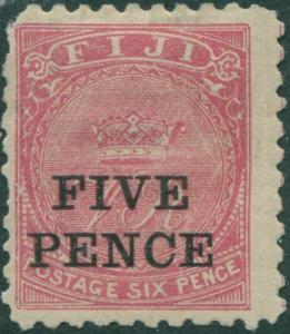 Fiji 1893 SG75 FIVE PENCE on 6d rose Crown and VR p10 MH