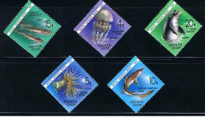 DOLPHIN, SHARK, SEA CREATURES = full set of 5 Russia 1991 MNH Sc 5954-5958