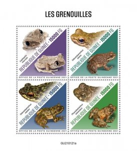 Guinea - 2021 Frogs, Saber-toothed, Boutry River - 4 Stamp Sheet - GU210121a