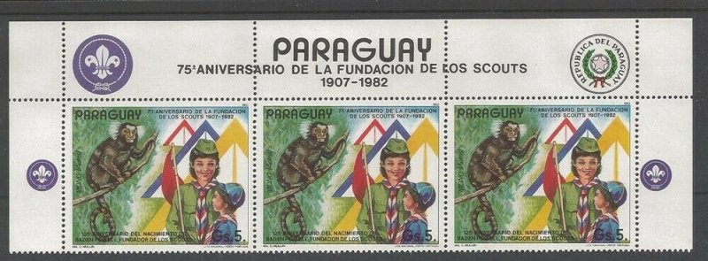 1982 Paraguay Boy Scouts 75th margin strip 