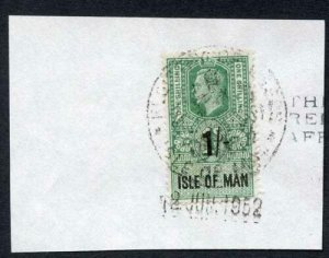 Isle of Man KGVI 1/- Key Plate Type Revenue CDS on Piece 