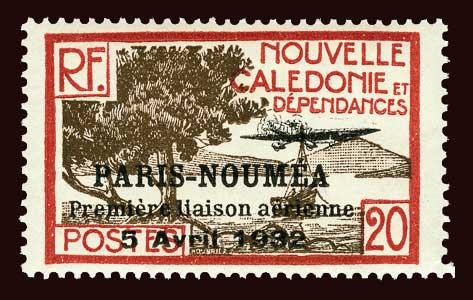 NEW CALEDONIA Scott #188 1933 Paris-Noumea overprint OG small HR