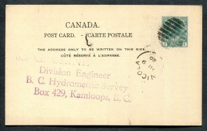 B.C. Split Ring Town Cancel Postal Stationery Postcard NICOLA