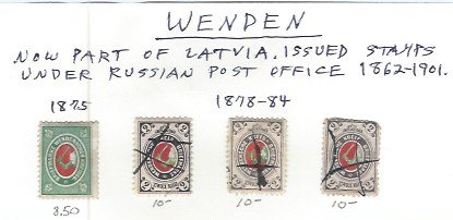 WENDEN 1875-1884 SCV $38.50 NOW PART OF LATVIA AT 20% OF CAT VALUE