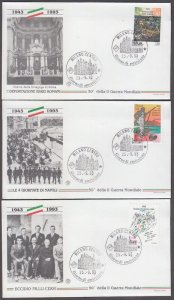 ITALY Sc # 1948-50.1  SET of 3 FDC 50th ANN of DEPORTATION, with SINGLE CANCEL