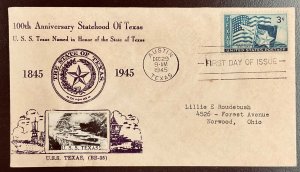 938 Crosby USS Texas photo cachet Texas Statehood FDC 1945