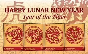 Grenada 2022 - Year of the Tiger - Sheet of 4 Stamps - Scott #4433 - MNH