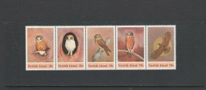 NORFOLK ISLAND : Sc. 343   /** Beautiful O W L S **/ SStrip of 5  / MNH