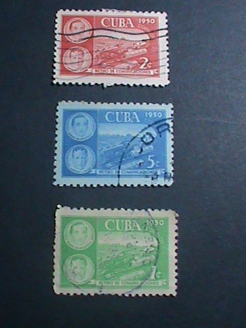 ​CUBA- 1950 SC#452-4 OVER 70 YEARS OLD-MANUEL BALANZALAGUI USED STAMP SET-VF