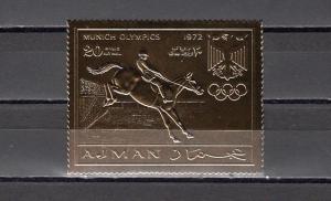 Ajman, Mi Cat. 963 A. Olympics, Equestrian shown on a GOLD FOIL issue. ^