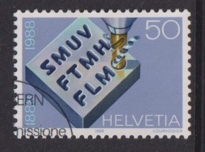 Switzerland   #825  used 1988  metalworkers and watchmakers 50c