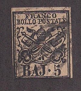 ITALY-  ROMAN STATES  SC# 6  F/U  1852