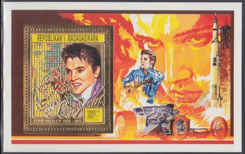 MALAGASY REPUBLIC Sc # 1244A. MNH S/S  GOLD EMBOSSED ELVIS, KING of ROCK 'N ROLL