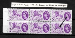 GB QEII, 1961 GLO, Cylinder Block 3d SG619b Listed Flaw 'LIne on Temple  MInt