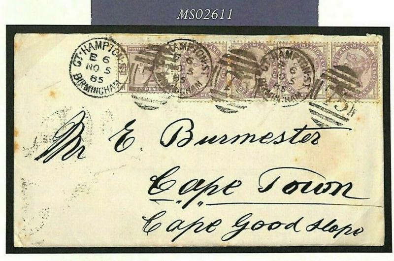 GB AFRICA MAIL SG.189 Cover 1885 2d Lilac *Birmingham Hampton St* Duplex MS2611