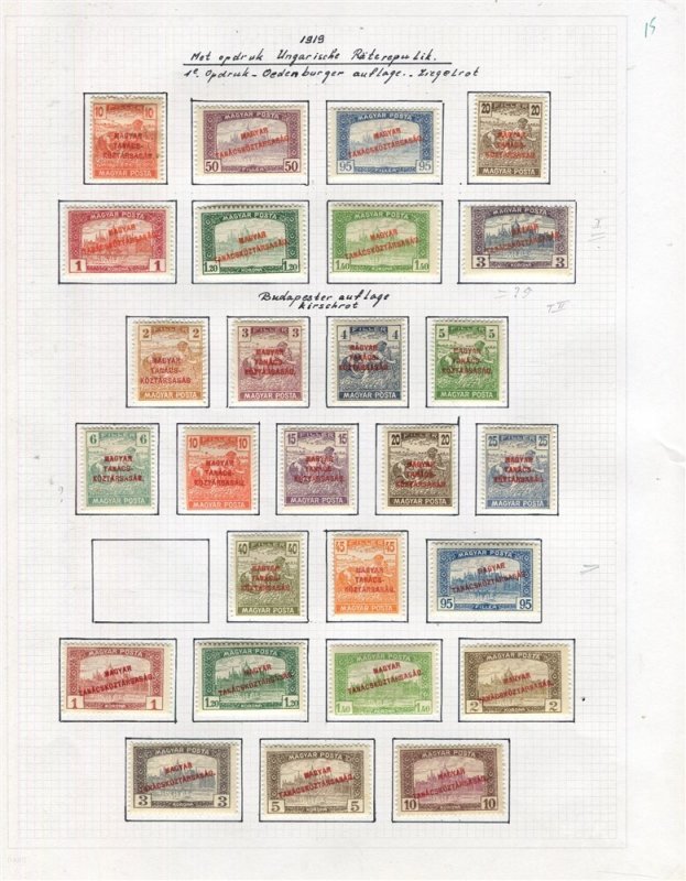 HUNGARY; 1919 early fine Mint Optd. Detailed Lot of issues on Album Page