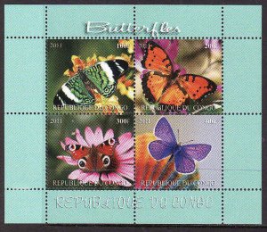 Congo-unused NH sheet of 4-Insects-Butterflies-Flowers-20