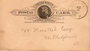 United States Hampshire Orford c1885 grid  Postal Card.