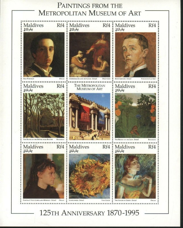 PAINTINGS by Maldives Is.  MNH Scott # 2134-37 SHEET  Value  $ 35.00