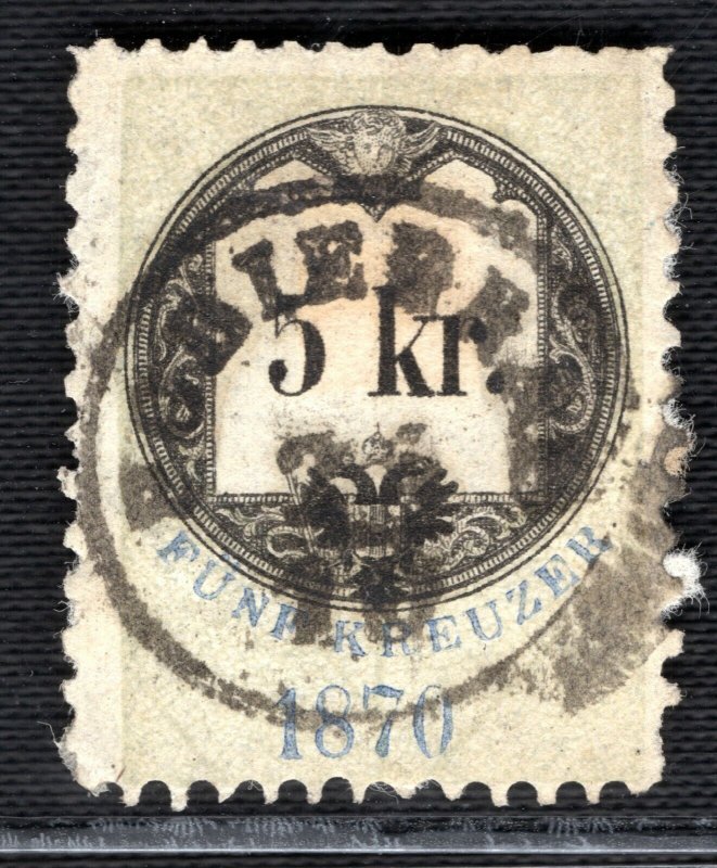 AUSTRIA-HUNGARY Empire Revenue Stamp 5kr Used 1870 CDS ex Collection BL2WHITE79