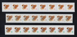 USA #2595v -2597v Eagle & Shield 3 Coils of 8,Red,Green and Brown MNH