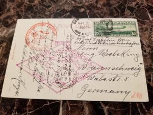 1930 Denver USA Graf Zeppelin postcard cover Around the World # C13 to Germany