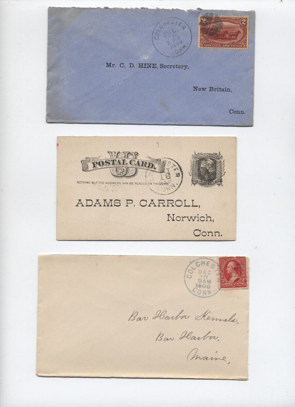 3 Colchester CT postal history items 1883-1900 [y7399]