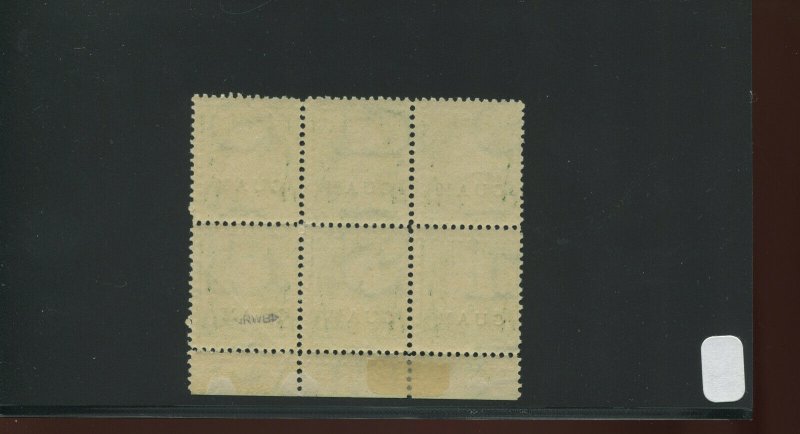 Guam Scott 1 Overprint Mint Plate Block of 6 Stamps  (Stock Guam 1-pb 1)