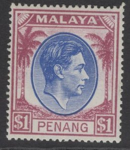 MALAYA PENANG SG20 1949 $1 BLUE & PURPLE MTD MINT 