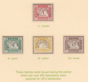 MALAYA - TRENGGANU  1937 POSTAGE DUE SPECIMEN   set of 4