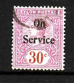 Ceylon-Sc#O16- id7-used 30c Official Queen Victoria-1895-1900-