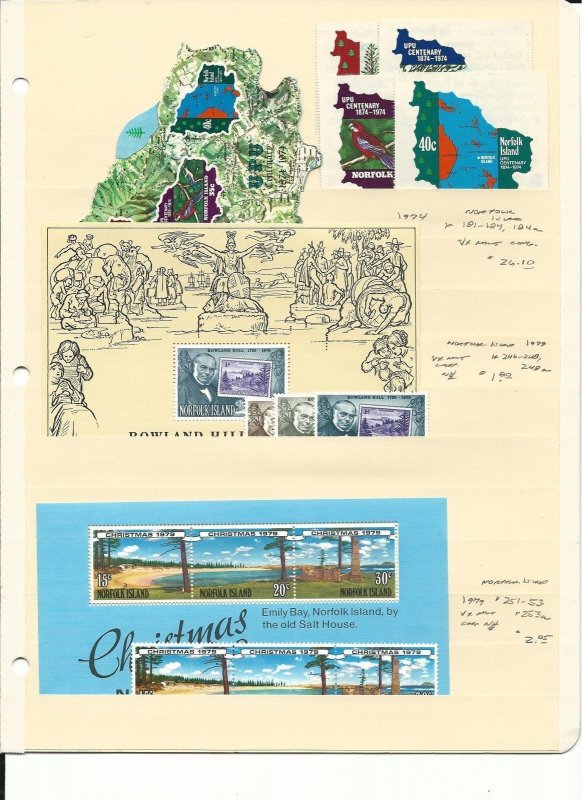 Norfolk Collection on 3 Stock Pages, 1971-1988, Mint NH Sets & Sheets