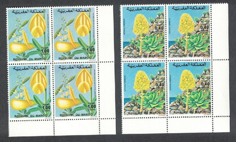 Morocco Flowers 2v Corner Blocks of 4 issue 1977 SG#478=480