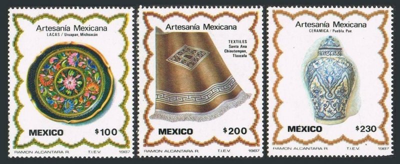 Mexico 1480-1482, MNH. Mi 2019-2021. Handicrafts 1987. Lacqueware tray, Blanket,
