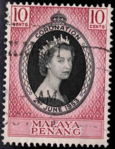 MALAYA Penang Scott 27 Used 1953 Coronation stamp