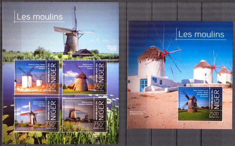 Niger 2013 Architecture Wind Mills Sheet + S/S MNH