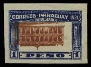 Paraguay #244b, 1922 1p dark blue and brown, center inverted, imperf. single,...