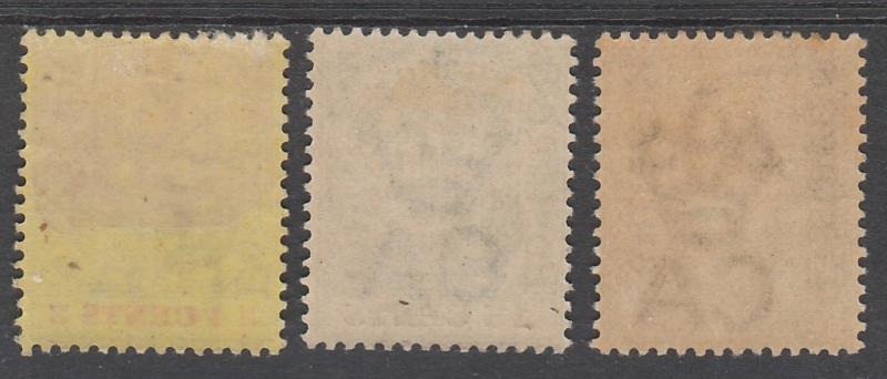 MAURITIUS 1902 QV ARMS POSTAGE AND REVENUE OVEPRINTED 4C 15C AND 25C