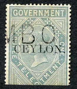 Ceylon Telegraph SGT4 1r Grey India opt Ceylon with Colombo cancel Cat 15