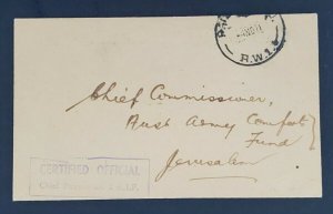 1941 Palestine Australian Army Railhead R.W.I Jerusalem Censored Airmail Cover