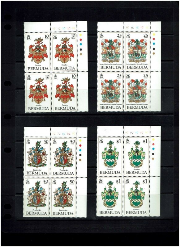 Bermuda: 1983, Coat of Arms, (1st series)  in plate blocks of 4,  Mint