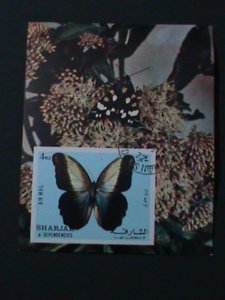 ​SHARJAH-AIRMAIL-1972 COLORFUL BEAUTIFUL LOVELY BUTTERFLY-CTO-IMPERF S/S VF