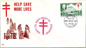 Philippines FDC 1958 - Fight TB - 5+5c Stamp - Single - F43567