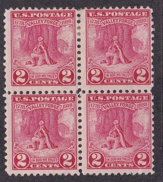 United States # 645, Washington at Prayer, Block of 4, Hinged, 1/2 Cat.