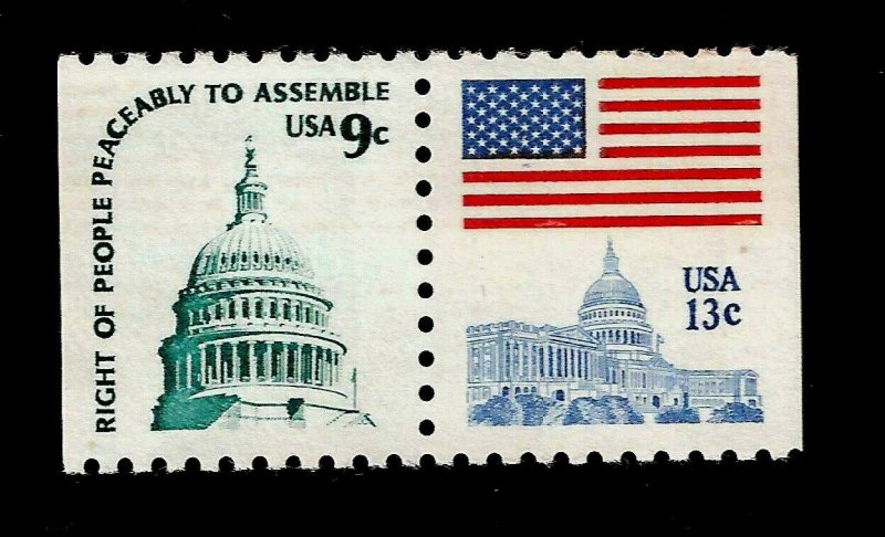 US SC#1590A 9 c -Sc# 1623 13 c Dome of Capitol-Flag over Capitol -Mint NG Pair -