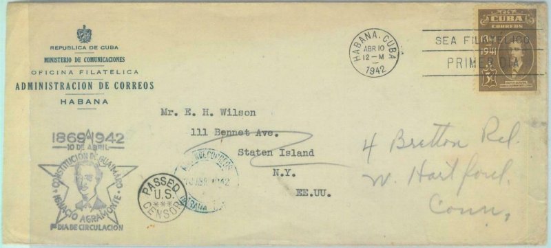 83776 - Caribbean - Postal History - Censored FDC Cover  to USA 1942 - Politics