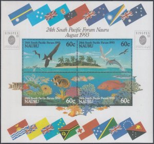 NAURU Sc # 4o5b MNH SOUVENIR SHEET of 4 BIRDS and FISH